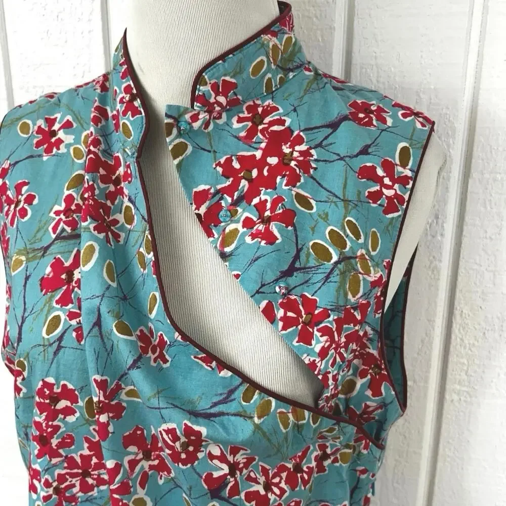 Vintage Lucky Brand Mandarin Collar Floral Top Sleeveless Cotton Large - Picture 4 of 9